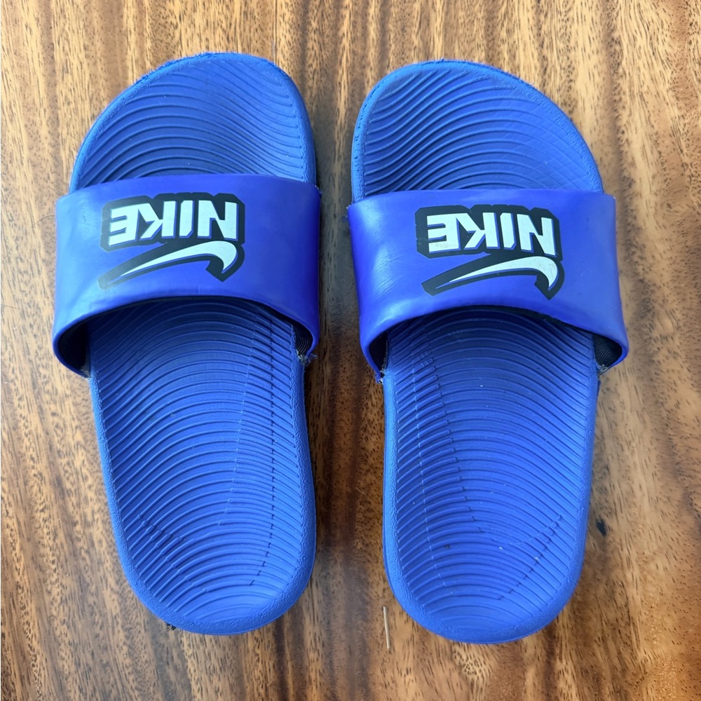 Nike Blue Kids Slide Sandals with White Logo